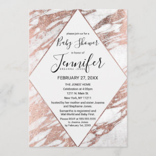 Invitation Baby shower moderne en marbre blanc Rose