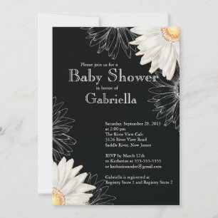 Invitation Baby shower moderne en noir et blanc Gerbera Daisy