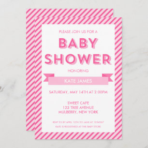 Invitation Baby shower moderne en rayures roses