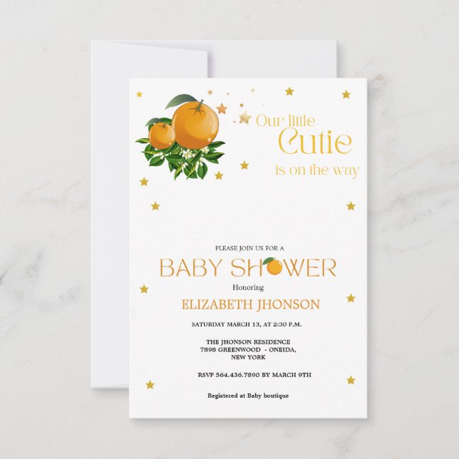 Invitation Baby shower moderne et neutre de Little cutie (Devant)