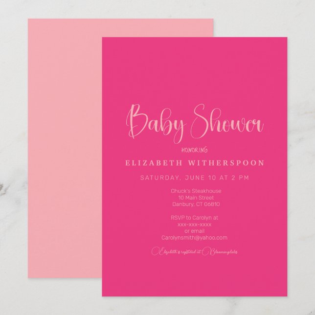 Invitation baby shower moderne et rose chaud (Devant / Derrière)