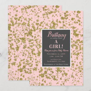 Invitation Baby Shower Moderne Féminin Paillettes Rose & Or
