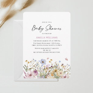 Invitation Baby shower moderne Fleur sauvage Pastel