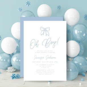 Invitation Baby Shower Moderne Garçon Ruban Coquette Bleu