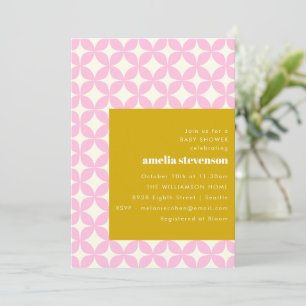 Invitation Baby shower moderne géométrique rose jaune rétro