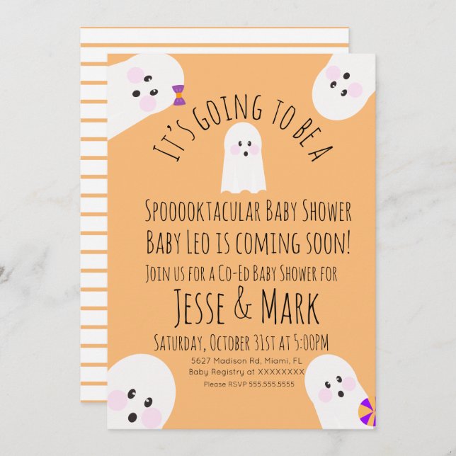 Invitation Baby shower moderne Ghost Ghoul (Devant / Derrière)