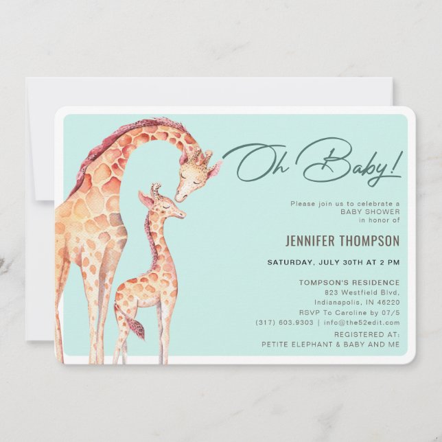 Invitation Baby shower moderne Giraffe Safari Neutre (Devant)