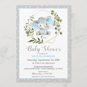 Invitation Baby shower moderne Grey Elephant