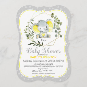 Invitation Baby shower moderne Grey Elephant
