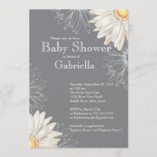 Invitation Baby shower moderne gris et blanc Gerbera Daisy