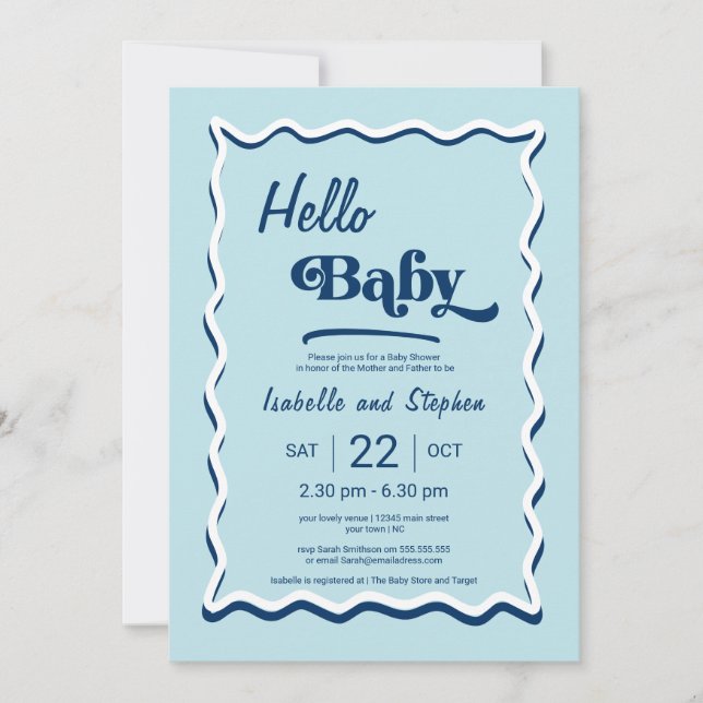 Invitation Baby shower moderne Hello Baby Blue (Devant)