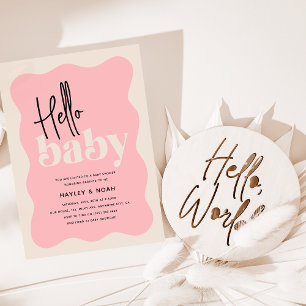 Invitation Baby shower moderne Hello Baby Strawberry & Cream
