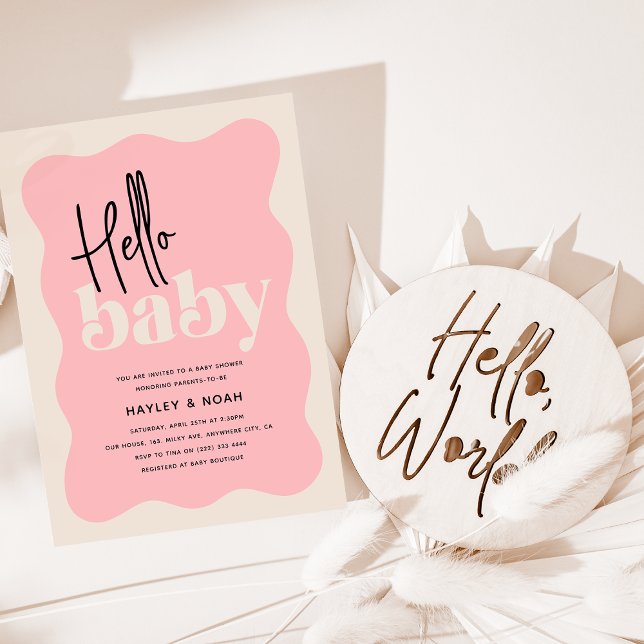 Invitation Baby shower moderne Hello Baby Strawberry & Cream (Créateur téléchargé)