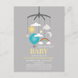 Invitation Baby shower moderne Hot Air Balloon Mobile Boy