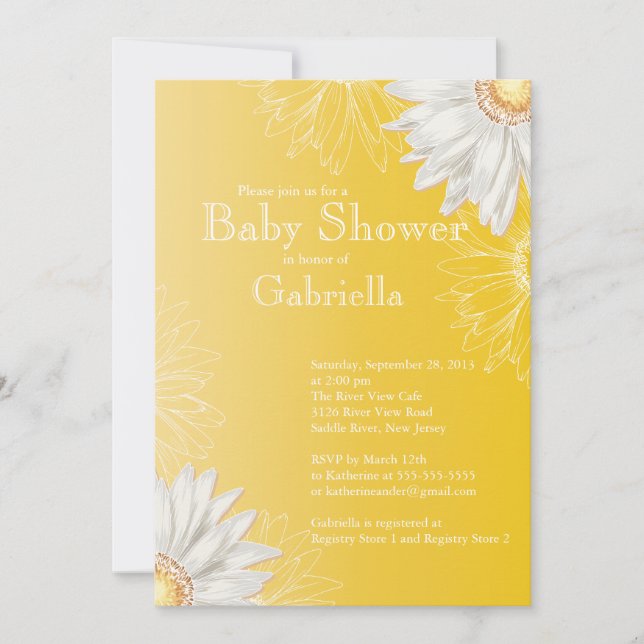 Invitation Baby shower moderne Jaune & Blanc Gerbera Daisy (Devant)