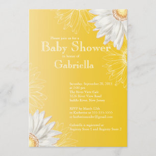 Invitation Baby shower moderne Jaune & Blanc Gerbera Daisy