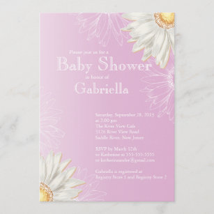 Invitation Baby shower moderne Lilac & blanc Gerbera Daisy