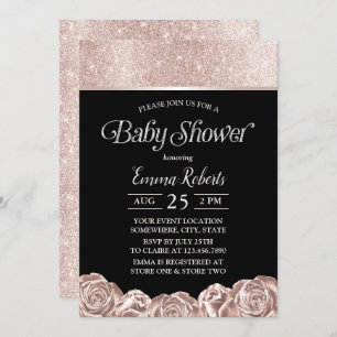 Invitation Baby shower moderne Luxueux Rose d'huile d'or Flor