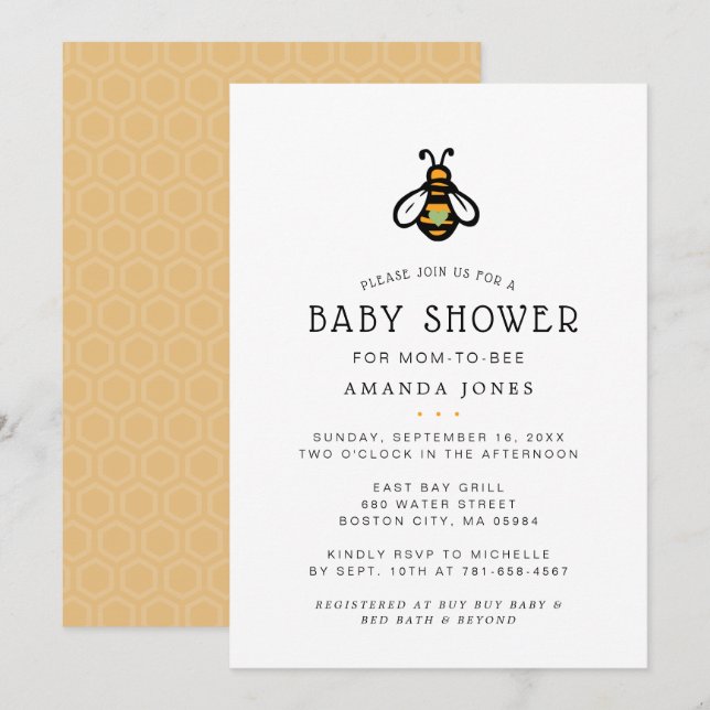 Invitation Baby shower moderne Maman-to-Bee (Devant / Derrière)