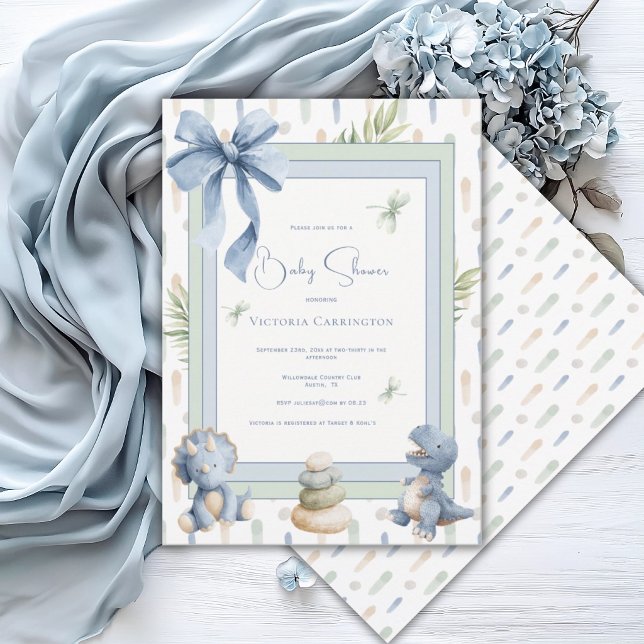 Invitation Baby Shower Moderne Mignon Dinosaure Bleu (Créateur téléchargé)
