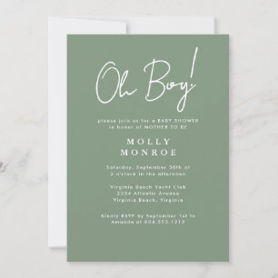 Invitation Baby shower moderne minimaliste Sage vert Script