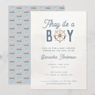 Invitation Baby shower moderne Nautical Blue Pastel Boy
