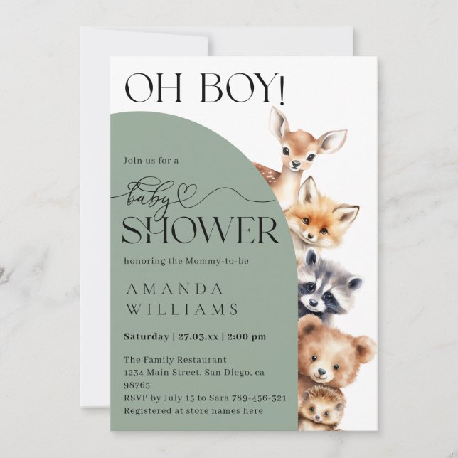 Invitation Baby shower moderne Neutre Boho Boodland (Devant)