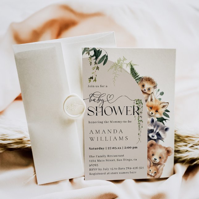 Invitation Baby shower moderne Neutre Boho Boodland (Créateur téléchargé)