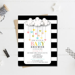 Invitation Baby shower moderne neutre Noir + Nuages blancs