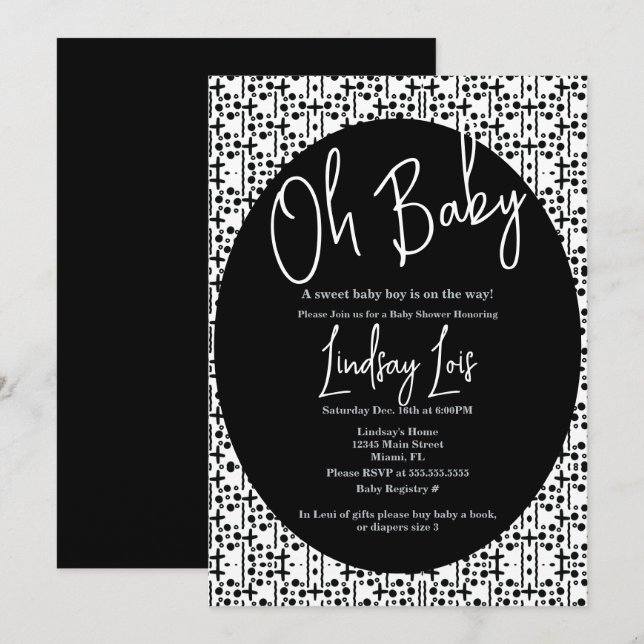 Invitation Baby Shower Moderne Noir Blanc Africain (Devant / Derrière)