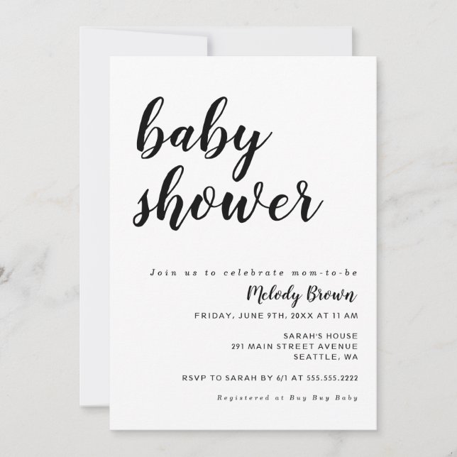 Invitation Baby shower moderne noir et blanc (Devant)