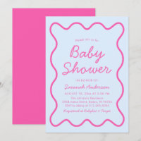Baby shower moderne ondulé rétro bleu rose