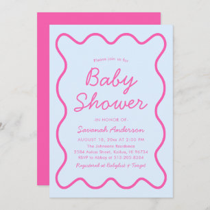Invitation Baby shower moderne ondulé rétro bleu rose