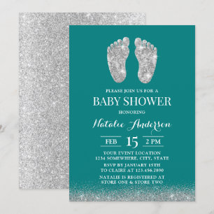 Invitation Baby shower moderne Parties scintillant argent pi