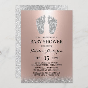 Invitation Baby shower Moderne Parties scintillant Argent Pie