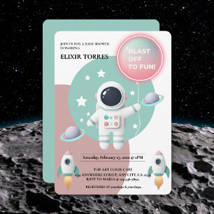 Invitation Baby shower moderne Pastel Space Explorer