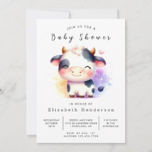Invitation Baby shower moderne Pastel Whimsical Cow