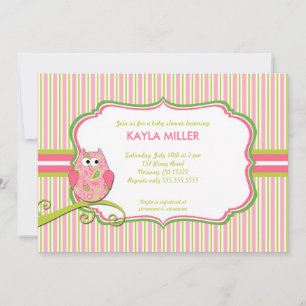 Invitation Baby shower moderne Pink & Green Paisley Owl Invit