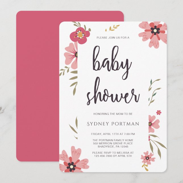 Invitation Baby shower Moderne Plutôt Floral (Devant / Derrière)