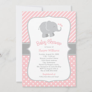 Invitation Baby Shower Moderne pour Petite Fille Eléphant Ros
