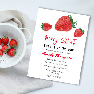 Invitation Baby shower moderne Red Strawberry Berry Sweet