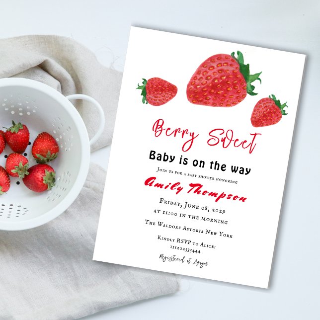 Invitation Baby shower moderne Red Strawberry Berry Sweet (Créateur téléchargé)