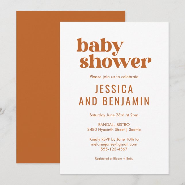 Invitation Baby shower moderne Retro Boho Chic Terracotta (Devant / Derrière)