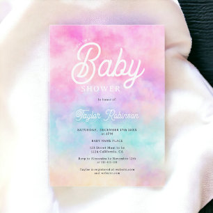Invitation Baby shower moderne rose arc-en-ciel nuages
