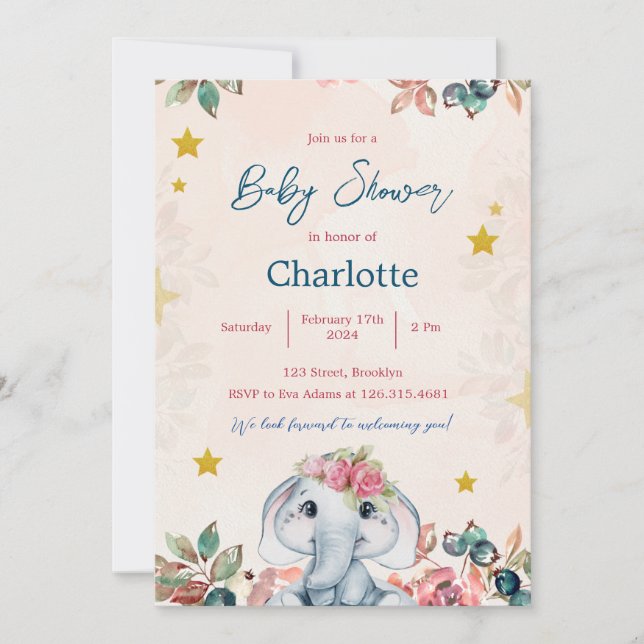 Invitation Baby shower moderne rose et bleu (Devant)