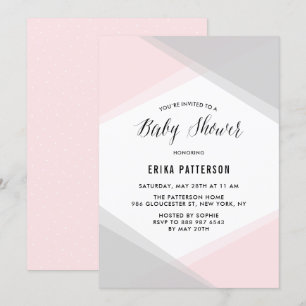 Invitation Baby shower moderne rose et gris Abstrait