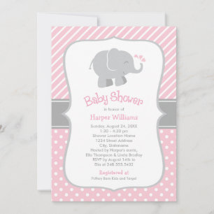 Invitation Baby shower moderne rose et gris éléphant fille