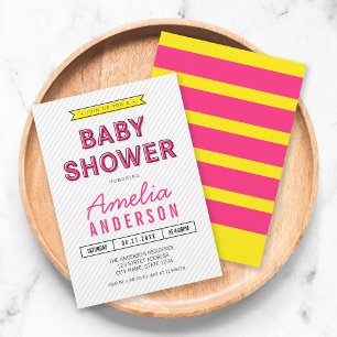 Invitation Baby shower moderne rose et jaune coloré