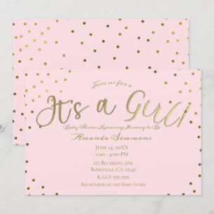 Invitation Baby Shower Moderne Rose & Or C'est une Fille