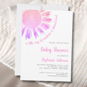 Invitation Baby shower moderne rose soleil fille